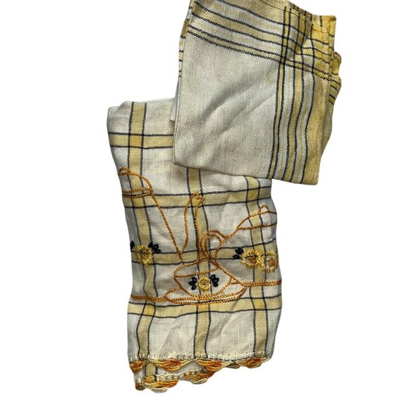 Napkins towel Vintage Linen embroidered tea towel yellow orange 4 set - Picture 3 of 5